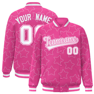 Custom Pink White Varsity Full-Snap Star Pattern Letterman Baseball Jacket