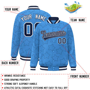 Custom Powder Blue Navy Varsity Full-Snap Star Pattern Letterman Baseball Jacket