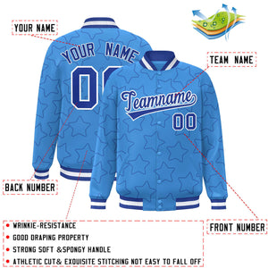 Custom Powder Blue Royal Varsity Full-Snap Star Pattern Letterman Baseball Jacket