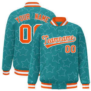 Custom Aqua White Varsity Full-Snap Star Pattern Letterman Baseball Jacket