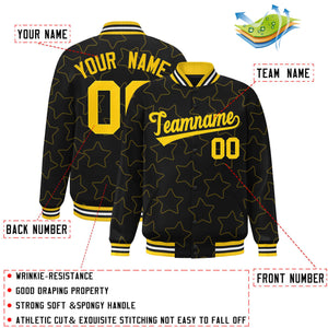 Custom Black Gold Varsity Full-Snap Star Pattern Letterman Baseball Jacket