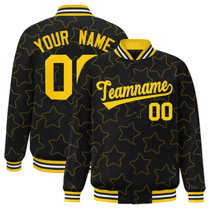 Custom Black Gold Varsity Full-Snap Star Pattern Letterman Baseball Jacket