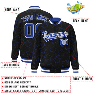 Custom Black Royal Varsity Full-Snap Star Pattern Letterman Baseball Jacket