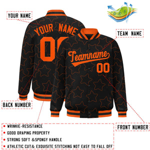 Custom Black Orange Varsity Full-Snap Star Pattern Letterman Baseball Jacket