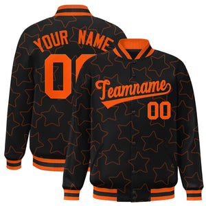 Custom Black Orange Varsity Full-Snap Star Pattern Letterman Baseball Jacket