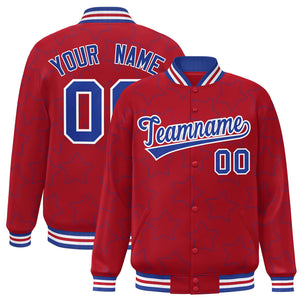 Custom Red Royal Varsity Full-Snap Star Pattern Letterman Baseball Jacket