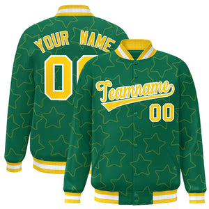 Custom Kelly Green Gold Varsity Full-Snap Star Pattern Letterman Baseball Jacket