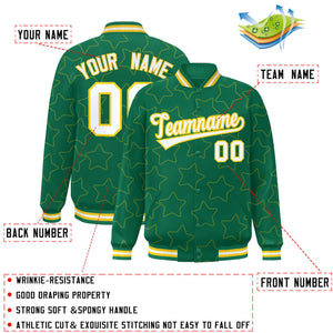 Custom Kelly Green Gold Varsity Full-Snap Star Pattern Letterman Baseball Jacket