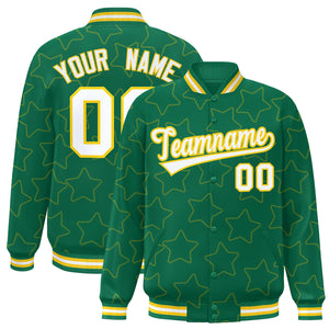 Custom Kelly Green Gold Varsity Full-Snap Star Pattern Letterman Baseball Jacket