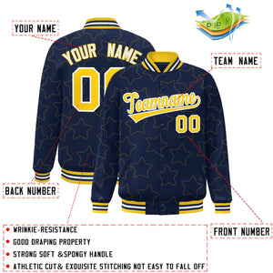 Custom Navy Gold Varsity Full-Snap Star Pattern Letterman Baseball Jacket