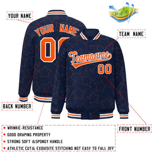 Custom Navy Orange Varsity Full-Snap Star Pattern Letterman Baseball Jacket