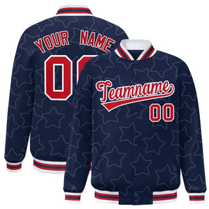 Custom Navy White Varsity Full-Snap Star Pattern Letterman Baseball Jacket