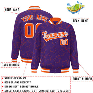 Custom Purple Orange Varsity Full-Snap Star Pattern Letterman Baseball Jacket