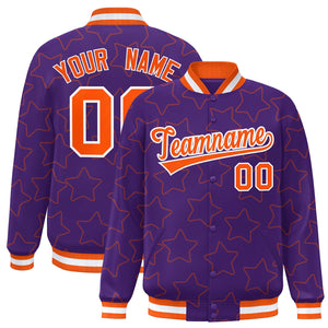 Custom Purple Orange Varsity Full-Snap Star Pattern Letterman Baseball Jacket