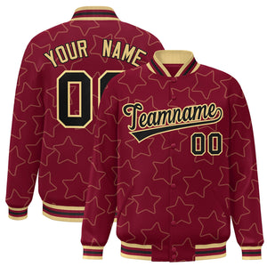 Custom Crimson Khaki Varsity Full-Snap Star Pattern Letterman Baseball Jacket