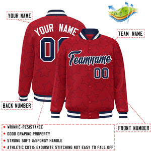 Custom Red Navy Varsity Full-Snap Star Pattern Letterman Baseball Jacket