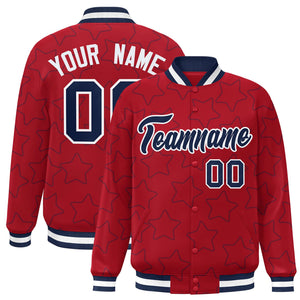 Custom Red Navy Varsity Full-Snap Star Pattern Letterman Baseball Jacket