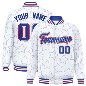 Custom White Royal Varsity Full-Snap Star Pattern Letterman Baseball Jacket