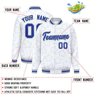 Custom White Gray Varsity Full-Snap Star Pattern Letterman Baseball Jacket