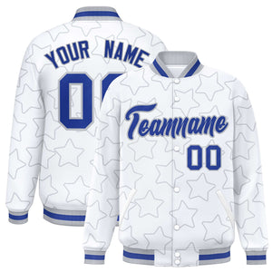 Custom White Gray Varsity Full-Snap Star Pattern Letterman Baseball Jacket