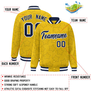 Custom Gold Navy Varsity Full-Snap Star Pattern Letterman Baseball Jacket