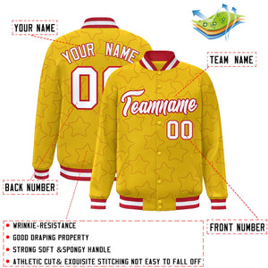 Custom Gold Red Varsity Full-Snap Star Pattern Letterman Baseball Jacket