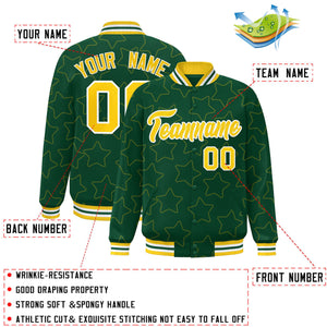 Custom Green Gold Varsity Full-Snap Star Pattern Letterman Baseball Jacket