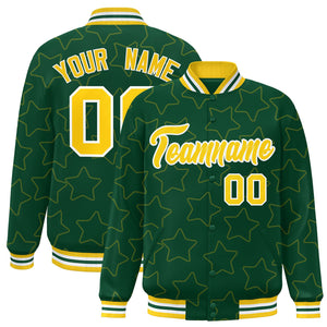 Custom Green Gold Varsity Full-Snap Star Pattern Letterman Baseball Jacket