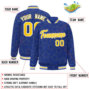 Custom Royal Gold Varsity Full-Snap Star Pattern Letterman Baseball Jacket