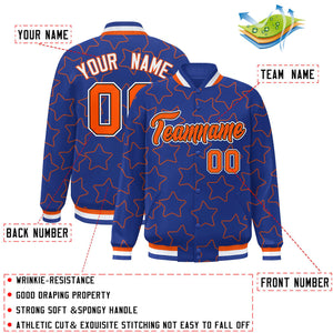 Custom Royal Orange Varsity Full-Snap Star Pattern Letterman Baseball Jacket