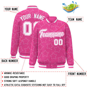 Custom Pink White Varsity Full-Snap Star Pattern Letterman Baseball Jacket