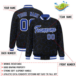 Custom Black Royal Varsity Full-Snap Star Pattern Letterman Baseball Jacket