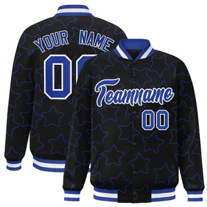 Custom Black Royal Varsity Full-Snap Star Pattern Letterman Baseball Jacket