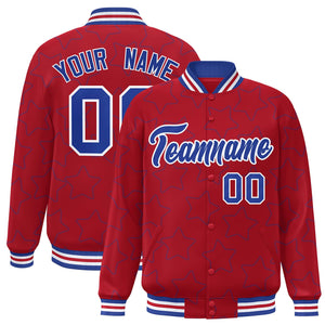 Custom Red Royal Varsity Full-Snap Star Pattern Letterman Baseball Jacket