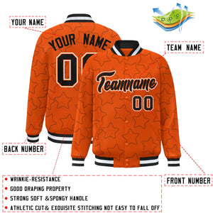 Custom Orange Black Varsity Full-Snap Star Pattern Letterman Baseball Jacket