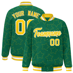 Custom Kelly Green Gold Varsity Full-Snap Star Pattern Letterman Baseball Jacket