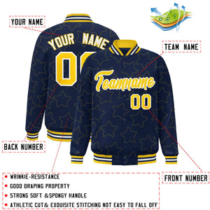 Custom Navy Gold Varsity Full-Snap Star Pattern Letterman Baseball Jacket