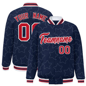 Custom Navy White Varsity Full-Snap Star Pattern Letterman Baseball Jacket