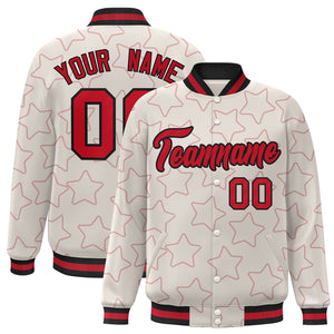 Custom Cream Red Varsity Full-Snap Star Pattern Letterman Baseball Jacket