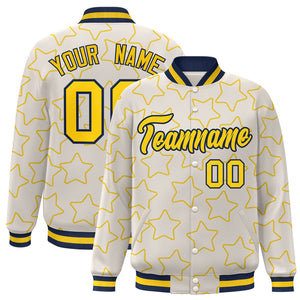 Custom Cream Gold Varsity Full-Snap Star Pattern Letterman Baseball Jacket