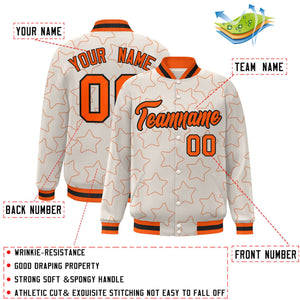 Custom Cream Orange Varsity Full-Snap Star Pattern Letterman Baseball Jacket