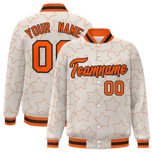 Custom Cream Orange Varsity Full-Snap Star Pattern Letterman Baseball Jacket