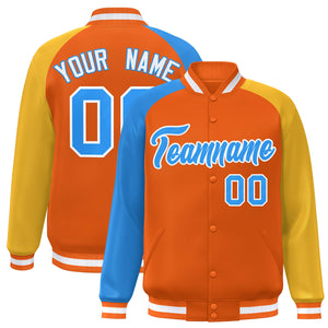 Custom Orange Gold-Royal Varsity Full-Snap Authentic Raglan Sleeves Letterman Bomber Jacket