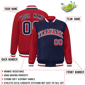 Custom Navy Red Raglan Sleeves Varsity Full-Snap Pinstripe Letterman Baseball Jacket