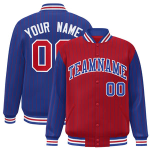 Custom Red Royal Raglan Sleeves Varsity Full-Snap Pinstripe Letterman Baseball Jacket