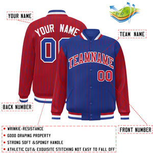 Custom Royal Red Raglan Sleeves Varsity Full-Snap Pinstripe Letterman Baseball Jacket