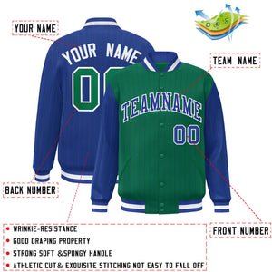 Custom Kelly Green Royal Raglan Sleeves Varsity Full-Snap Pinstripe Letterman Baseball Jacket