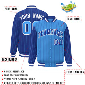 Custom Powder Blue Royal Raglan Sleeves Varsity Full-Snap Pinstripe Letterman Baseball Jacket