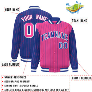 Custom Pink Royal Raglan Sleeves Varsity Full-Snap Pinstripe Letterman Baseball Jacket