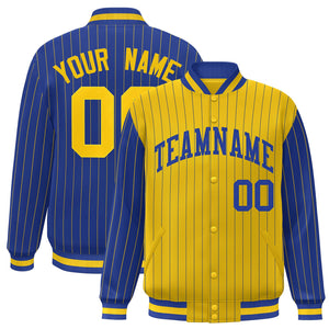 Custom Gold Royal Raglan Sleeves Varsity Full-Snap Pinstripe Letterman Baseball Jacket